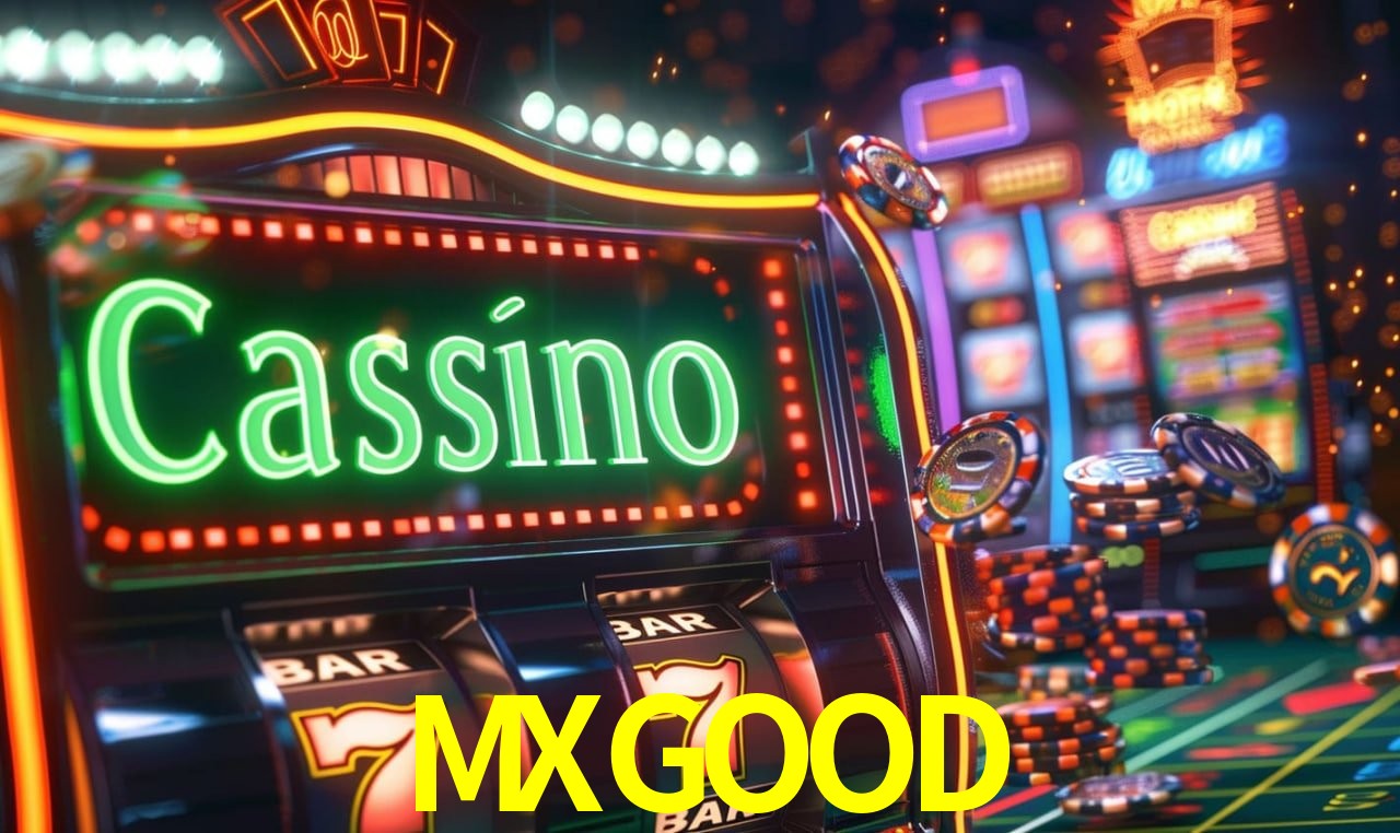 Escena dinámica inspirada en casino con iluminación MXGOOD, cartas, fichas e íconos de juegos digitales en un espacio moderno de juegos.